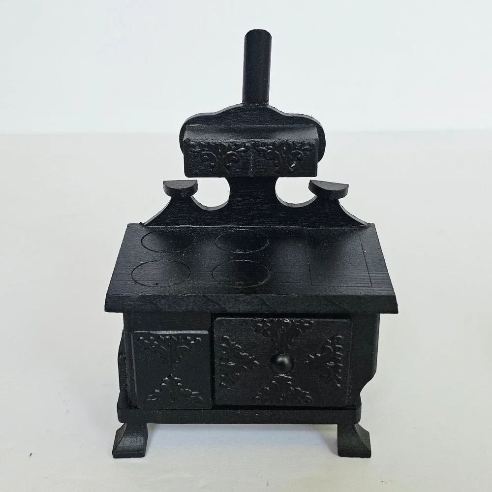 Vintage Miniature Kitchen Furniture Stove Ice Box Butcher Block Set Farmhouse